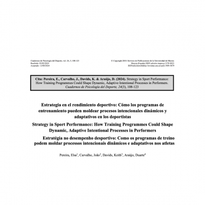 New article "Estrategia en el rendimiento deportivo: Cómo los programas de entrenamiento pueden moldear procesos intencionales dinámicos y adaptativos en los deportistas"